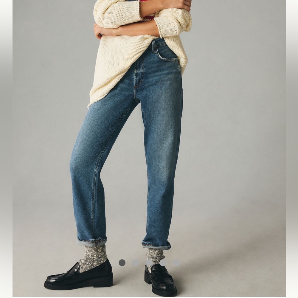 Agolde Blue Boyfriend High-Rise Straight Jeans